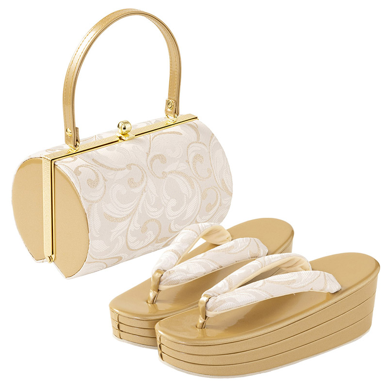 草履バッグセット 厚底草履 あしなが効果 エナメル 金襴 S M L LL