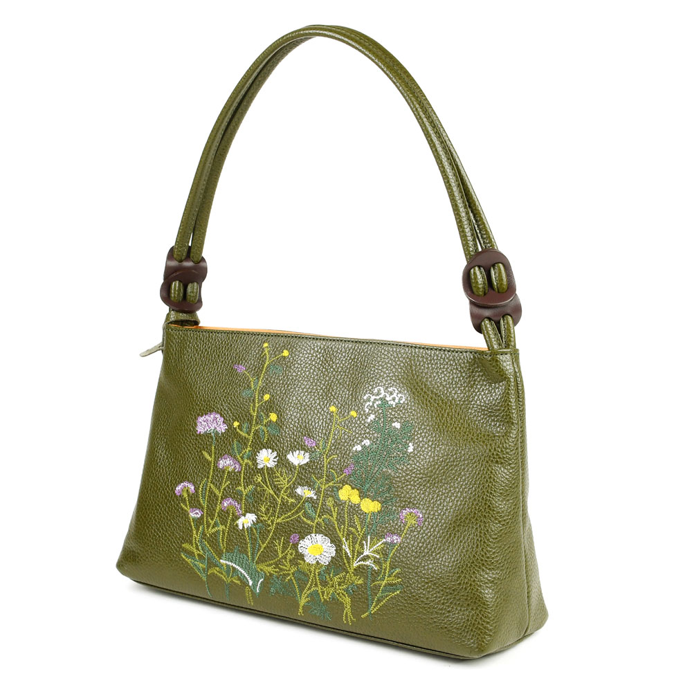 ハンドバッグ 花柄 刺繍 角底台形トートバッグ A5サイズ 日本製