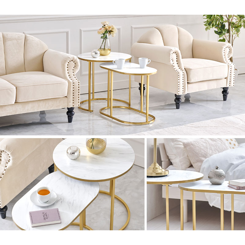 HAGiHARA（萩原） サイドテーブル 丸 テーブル 大理石 ネストテーブル