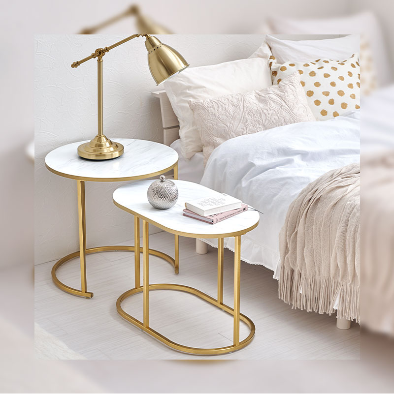 HAGiHARA（萩原） サイドテーブル 丸 テーブル 大理石 ネストテーブル