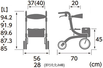 杖置き付 四輪歩行車 抑速ブレーキ付 Pastel《KW-LPC-L》Lサイズ