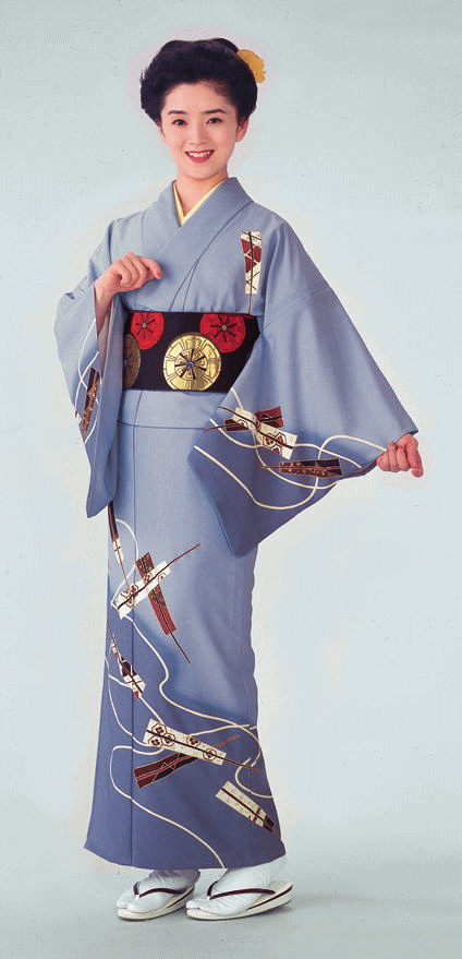 訪問着 着物 反物 女性 男性 踊り 絵羽 洗える着物 スカイグレー 扇子