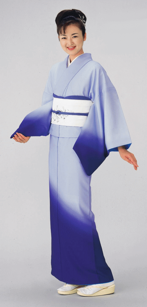 訪問着 着物 反物 女性 男性 踊り 絵羽 ぼかし 洗える着物 水色 明紺