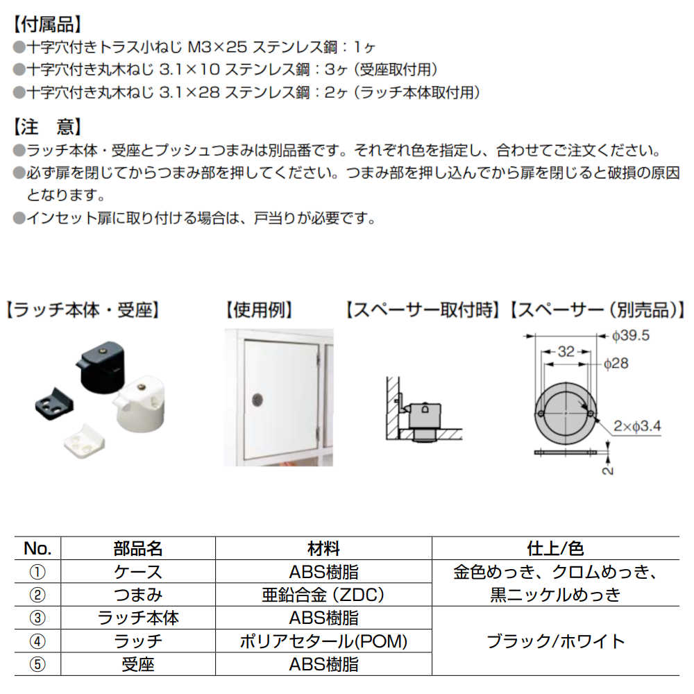 スガツネ プッシュラッチ プッシュつまみ LAMP PKL-08/GA 亜鉛合金
