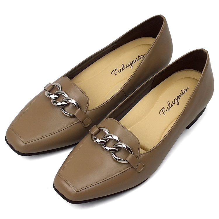 ローファー 本革 日本製 スクエアトゥ チェーン パンプス 大人 ヒール