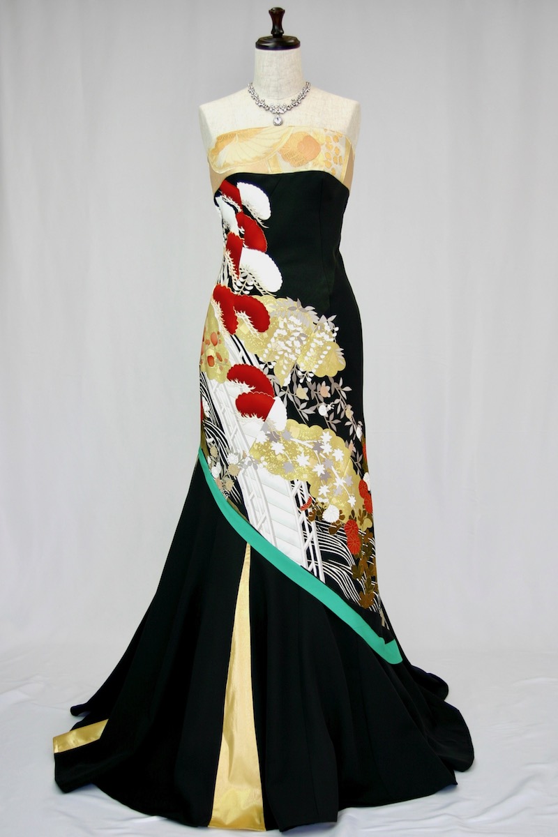 2203一点物の正絹着物ドレス【着物ドレス 着物リメイク パーティー