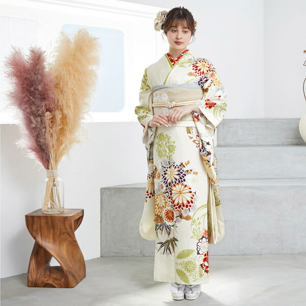 未仕立て 振袖 22点セットSION クリーム 四君子仮絵羽 振り袖 正絹