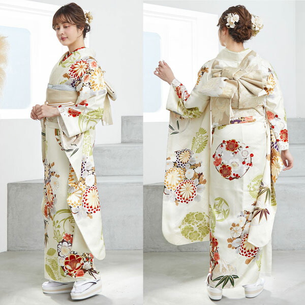 未仕立て 振袖 22点セットSION クリーム 四君子仮絵羽 振り袖 正絹