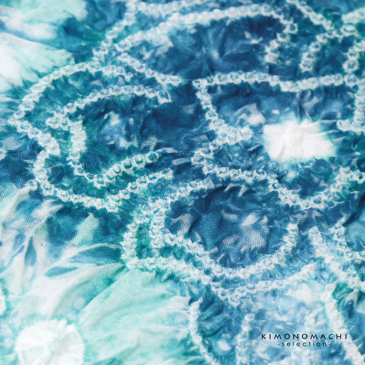 絞り浴衣反物 花しぼり「古織部、唐花 水色×花浅葱」有松絞り 女性浴衣