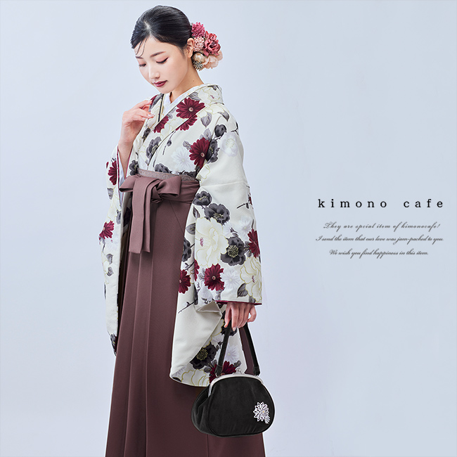 kimono cafe（キモノカフェ） 振袖用 バッグ ベルベット 菊のつまみ