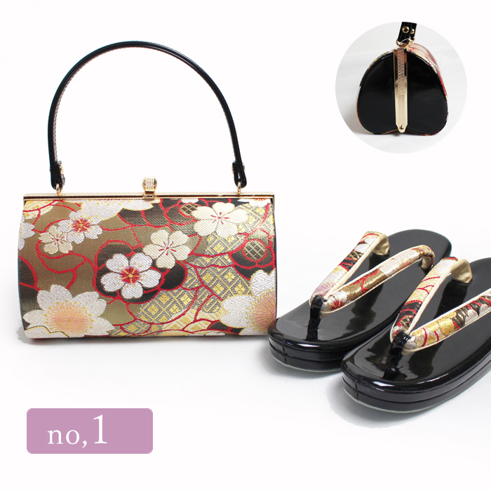 振袖用 草履バッグセット エナメル 帯地 丸型 桃型 かわいい 豪華 卒業