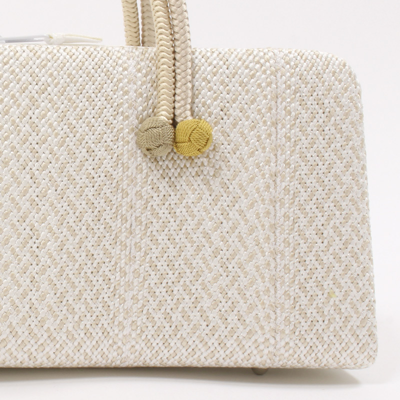 きもの 和 利休バッグ 和装バッグ フォーマル 正絹 白×白茶 ベージュ系