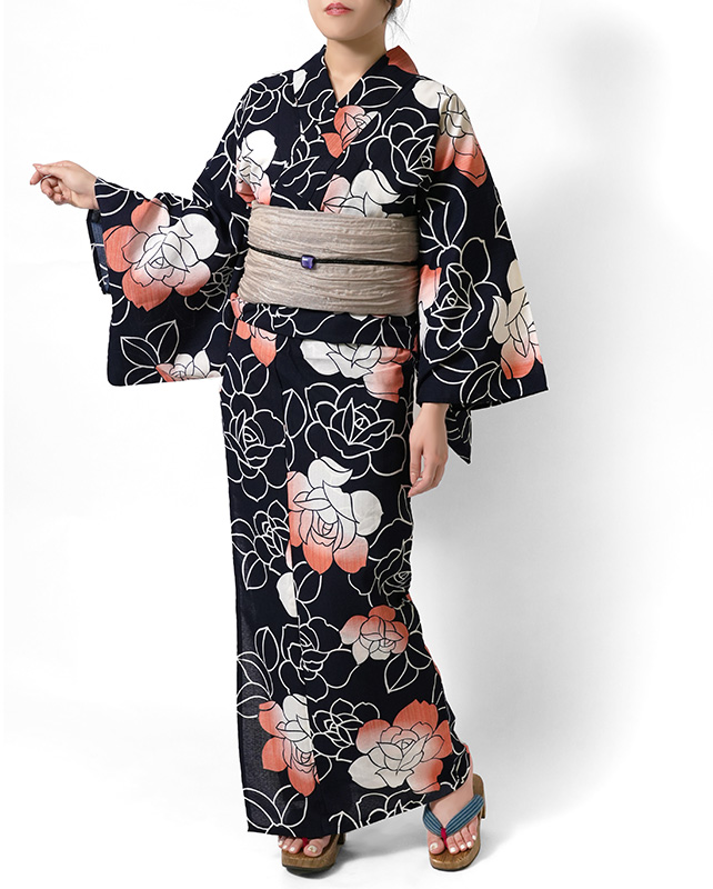 ❤kansai 寛斎 浴衣✭黒地に花火 ✭花柄 ✭キラキララメ 身丈160