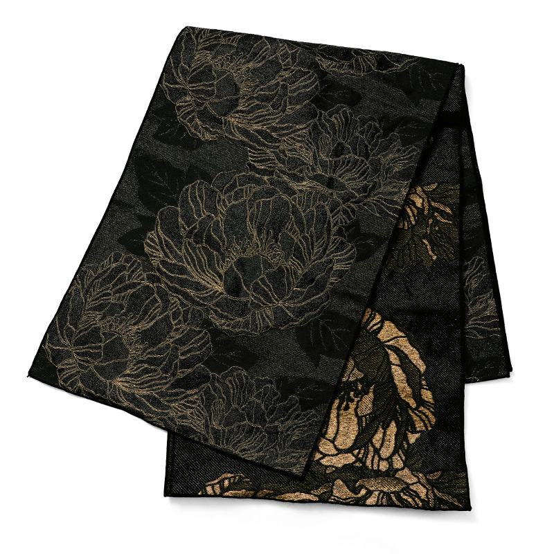 兵児帯 ジャガード 牡丹 全5色 グレー ブルー ベージュピンク ブラック