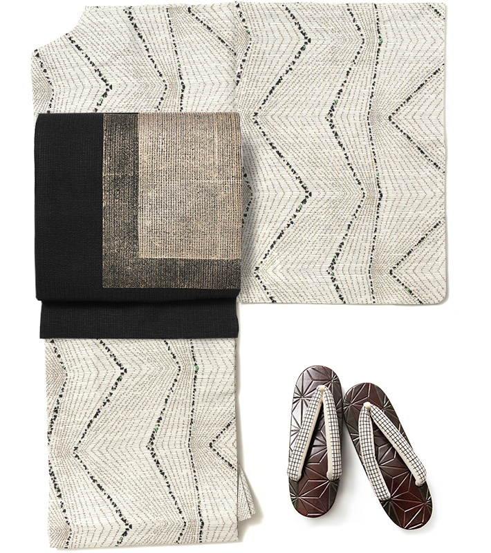 誉田屋源兵衛 名古屋帯 箔重ね 金箔 黒 幾何学模様 正絹 夏帯 仕立て