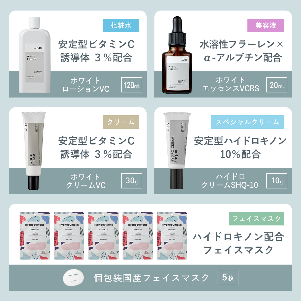KISO ハイドロキノン スキンケア5点セット 敏感肌用 クリア美肌セット