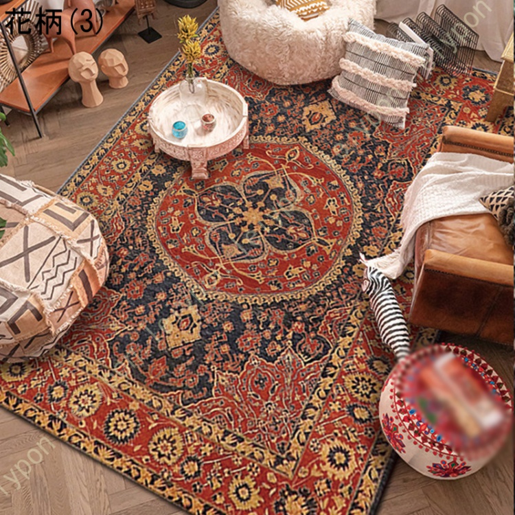 ペルシャ柄 ラグマット オリエント 民族柄 2畳 黒 赤 ベルギー ラグ