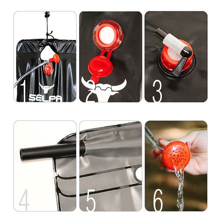 太陽熱温水シャワーパック 20L 吊り下げ式給水バッグ 太陽光で温める