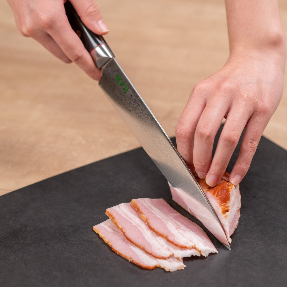 筋引包丁 21cm 九間丁 ダマスカス鋼割込 黒マイカルタ 堺刀司 日本製