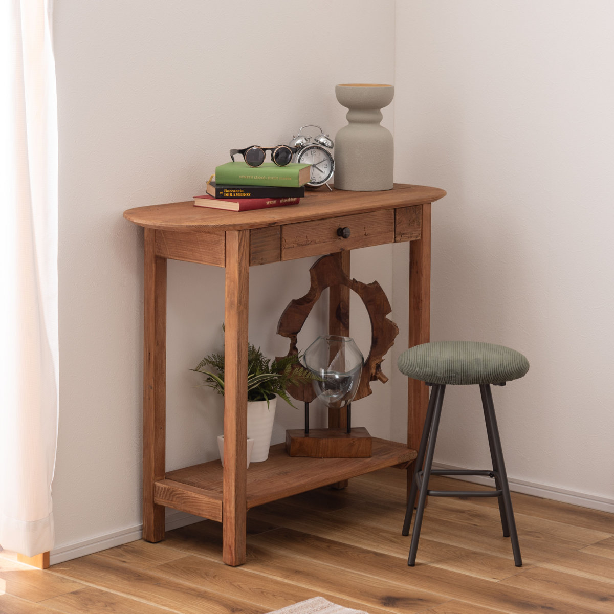 年末年始saleヴィンテージ 木製サイドテーブル 引き出し／扉収納付き 2