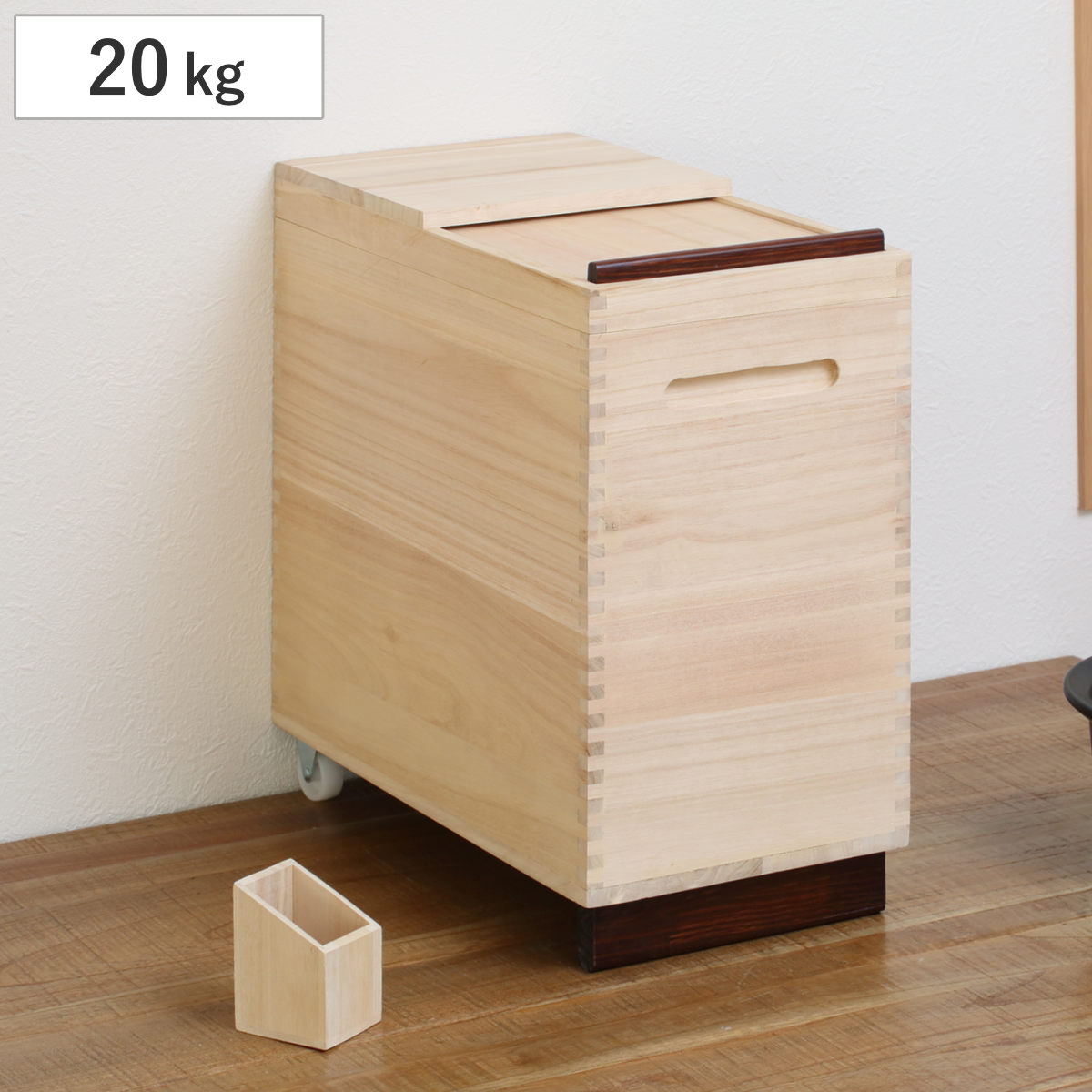 OSMAC 米びつ 桐製 Rice Box 20kg 計量マス付き （ キャスター付き 桐