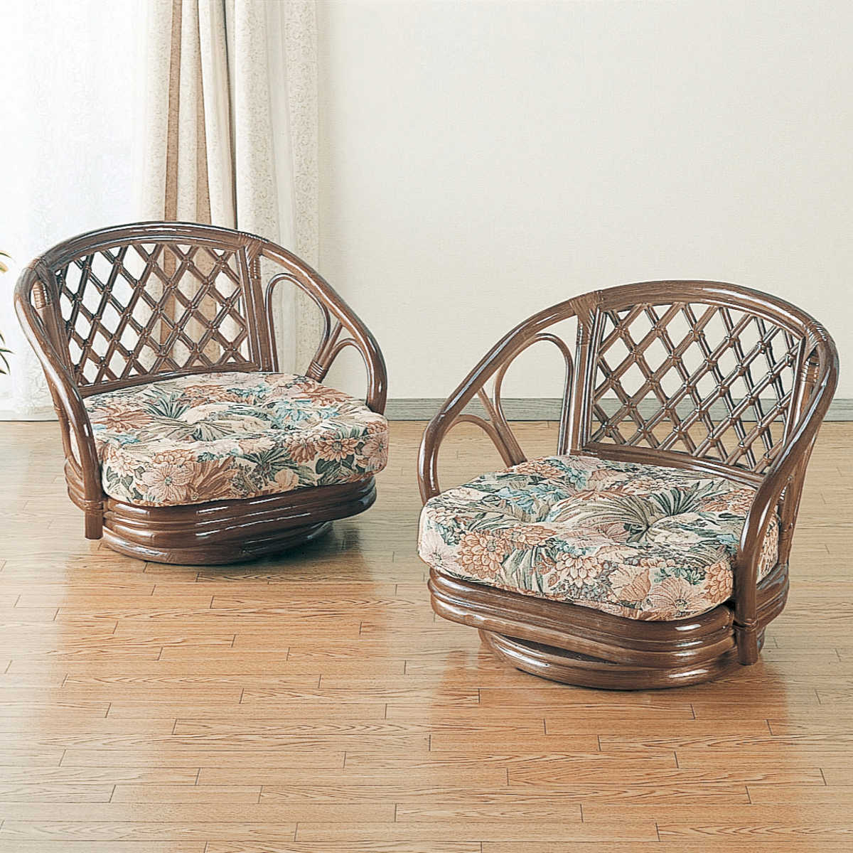 今枝商店 籐 回転座椅子 2脚組 ロータイプ 座面高17cm （ 回転 座椅子