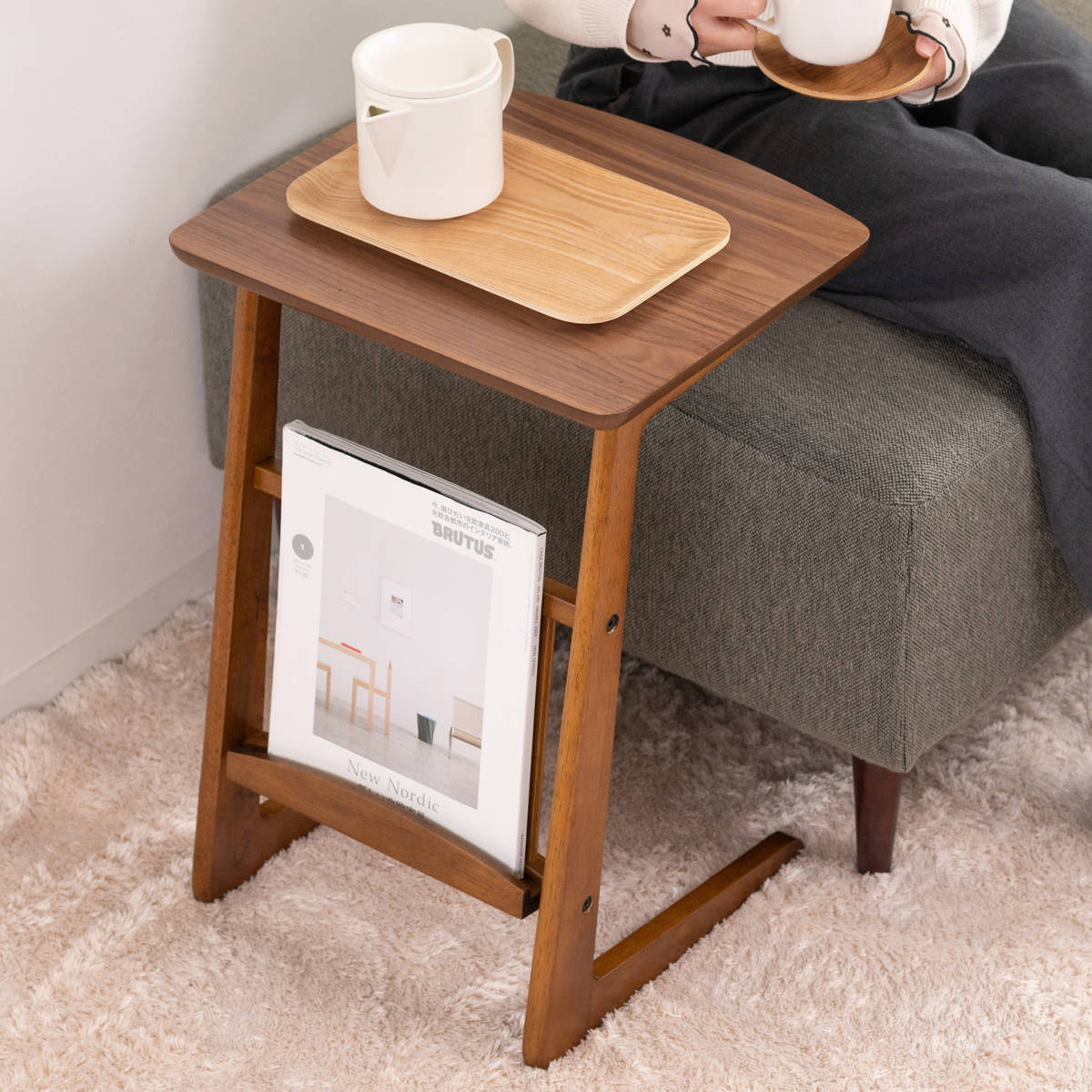 東谷 ソファサイドテーブル マガジンラック付 （ サイドテーブル