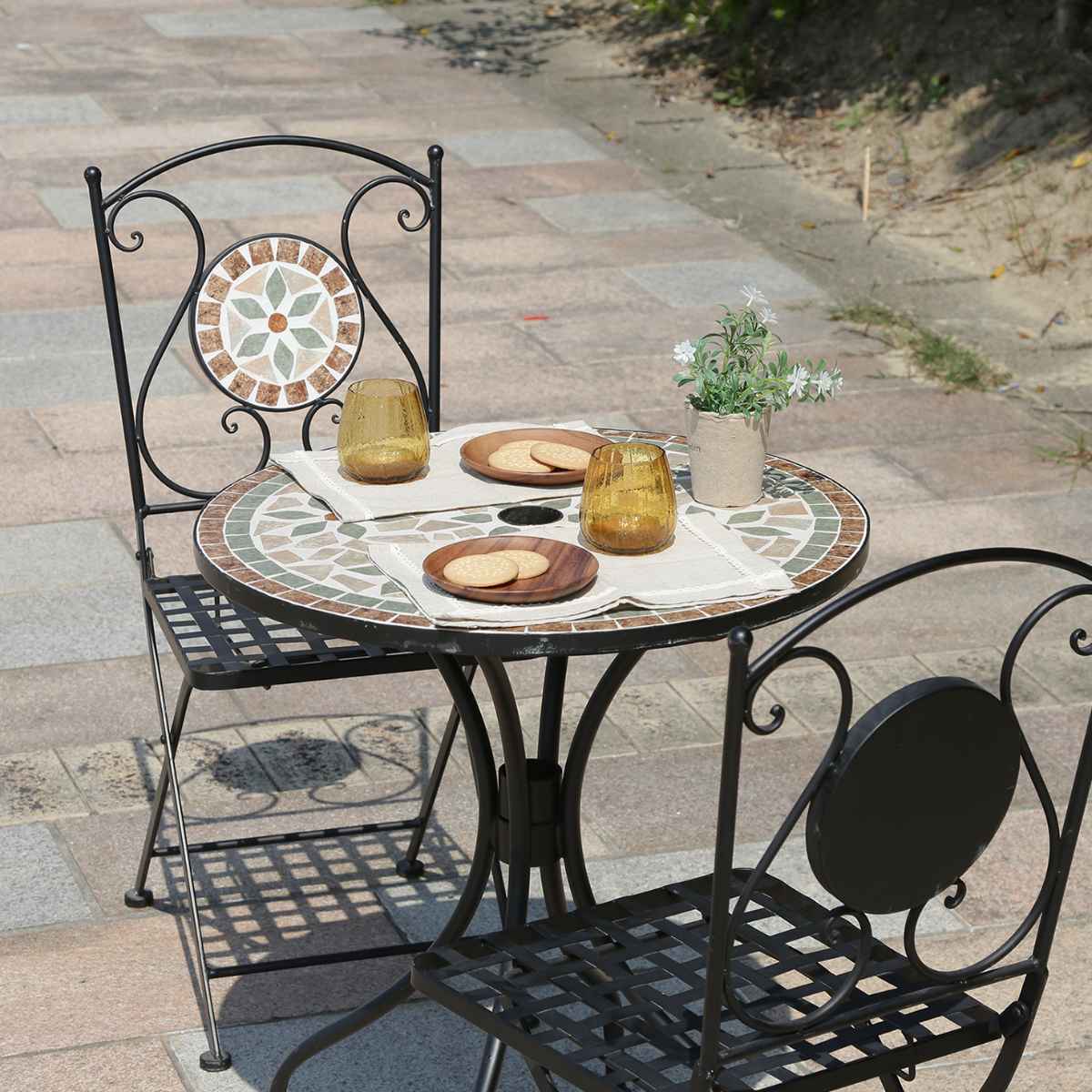 不二貿易（Fuji Boeki） ガーデンテーブル モザイクテーブル 花柄 直径