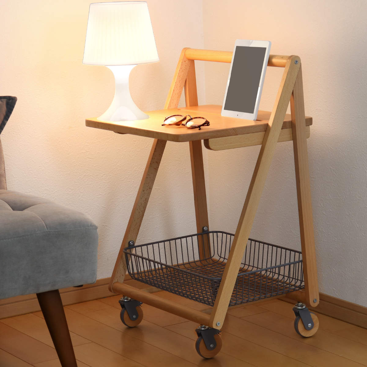 弘益 サイドテーブル キャスター付 テーブルワゴン 高さ70cm リヴ