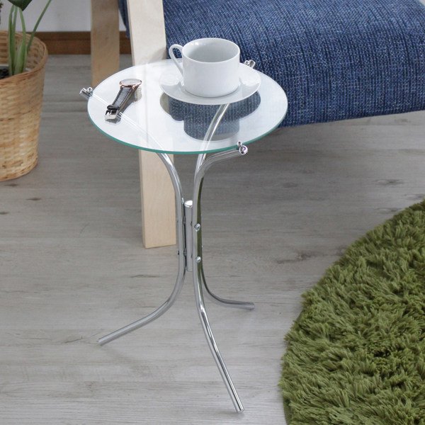 ミヤグチ企販 サイドテーブル 円型 ガラス天板 スチール脚 約直径32cm