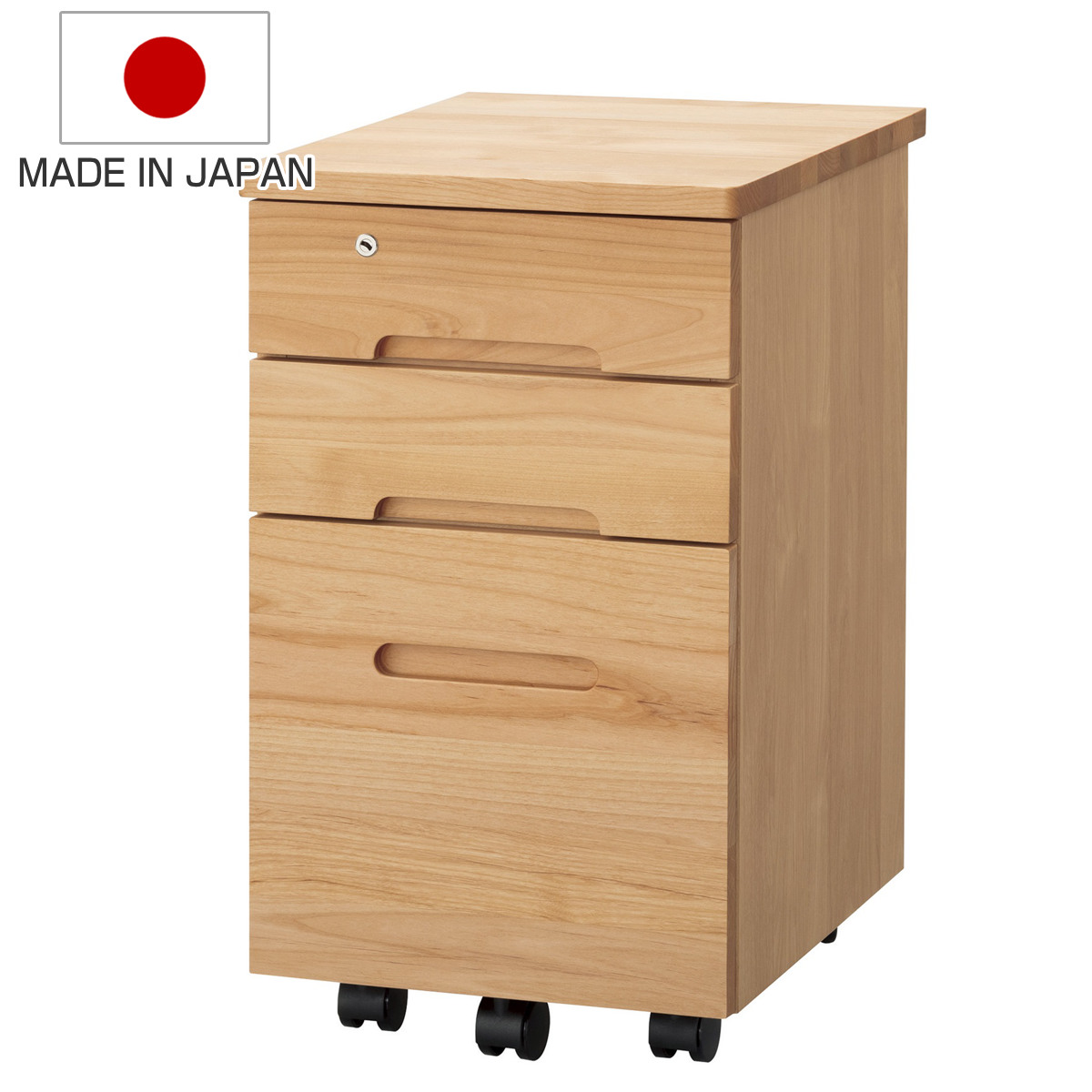 堀田木工所 デスクワゴン キャスター付 3段 スリムタイプ 幅33.1cm