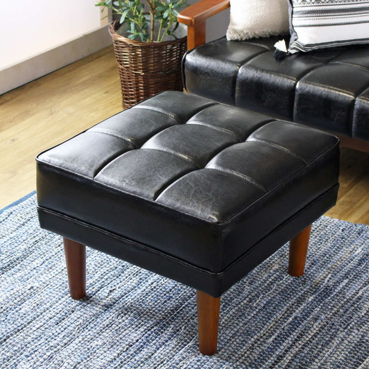 岩附 オットマン 高さ40cm レザー調 木製 （ チェア スツール 1人掛け