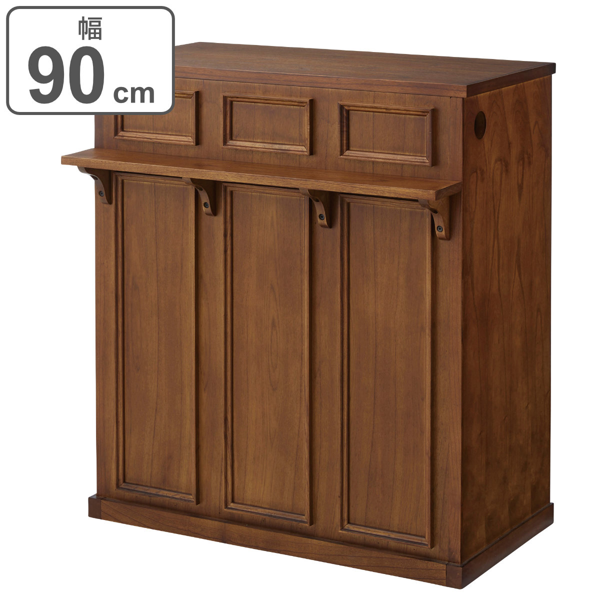 東谷 カウンター 天然木 背面収納 引出し付 幅90cm （ 間仕切り