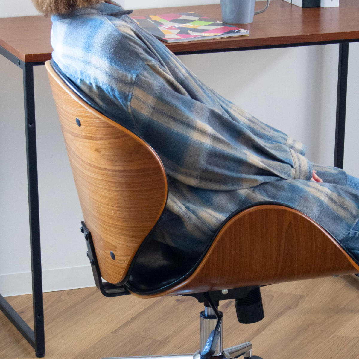 オフィスチェア 座面高42.5〜50.5cm 回転 昇降式 レザー調 ミッド