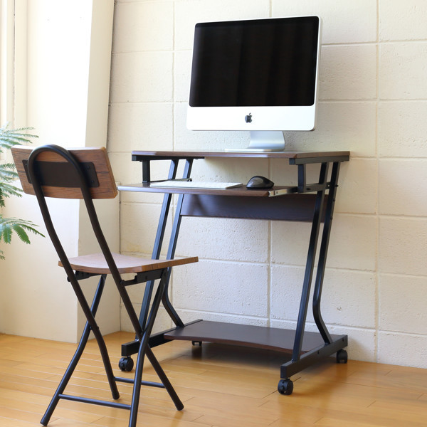 弘益 パソコンデスク 幅60cm ラック付き キャスター付き 木目調 （ PC