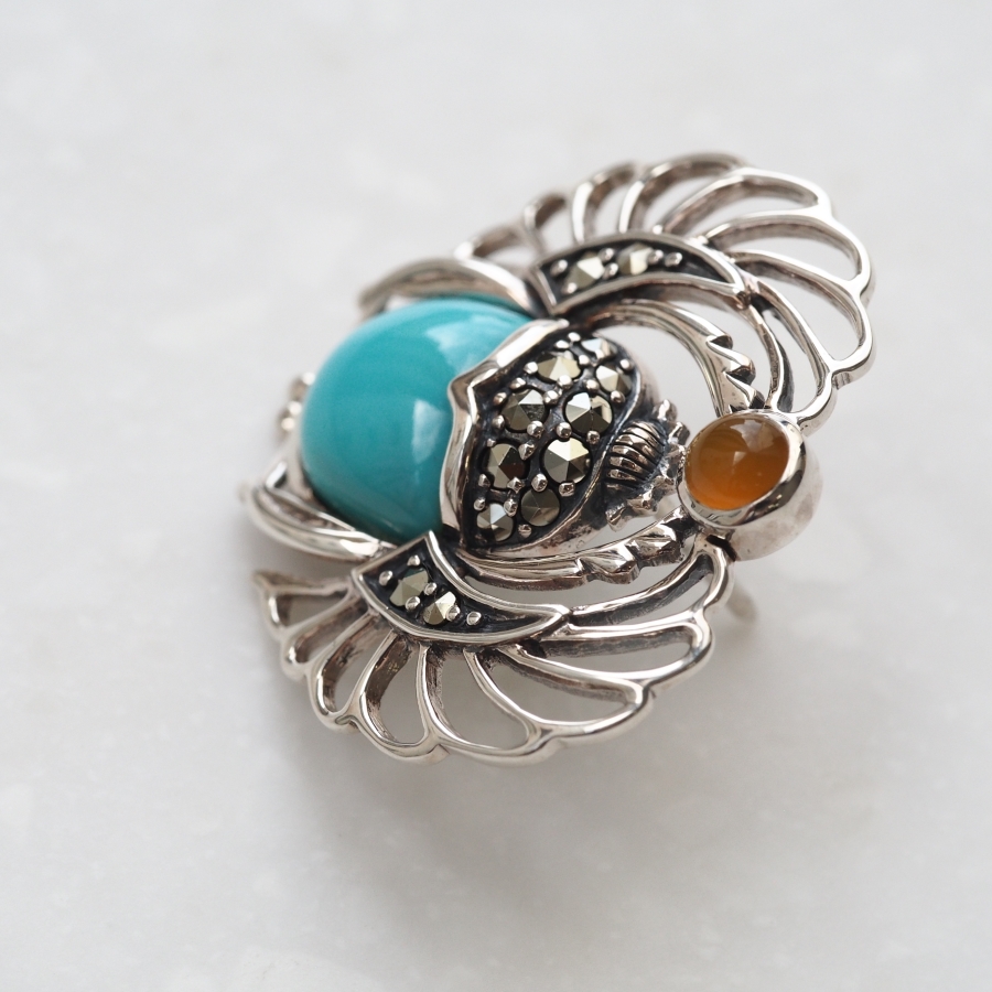 ROKUZAN ターコイズ スカラベ ピンブローチ ブローチ シルバー925 翡翠