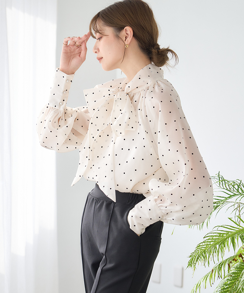 ボウタイ シアーブラウス ボウタイブラウス 長袖 オケージョンブラウス