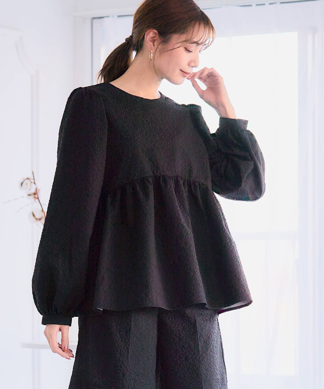 ペプラムトップス 長袖 ペプラム セットアップ ブラウス トップス