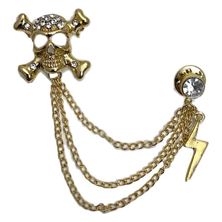 ブローチ ドクロ チェーン メンズ ピンブローチ 髑髏 骸骨 成人式