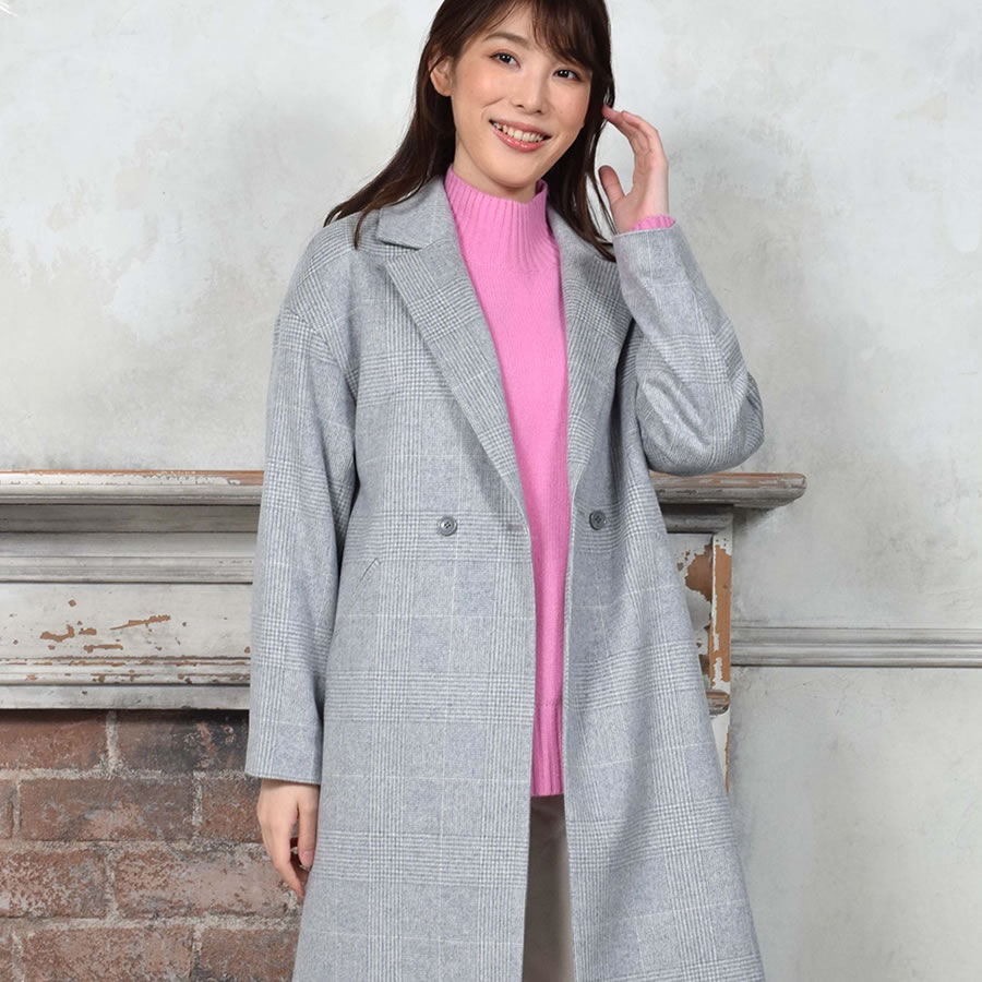 Merfirge 爆買 チェスターコート カシミヤ ウール混 グレンチェック