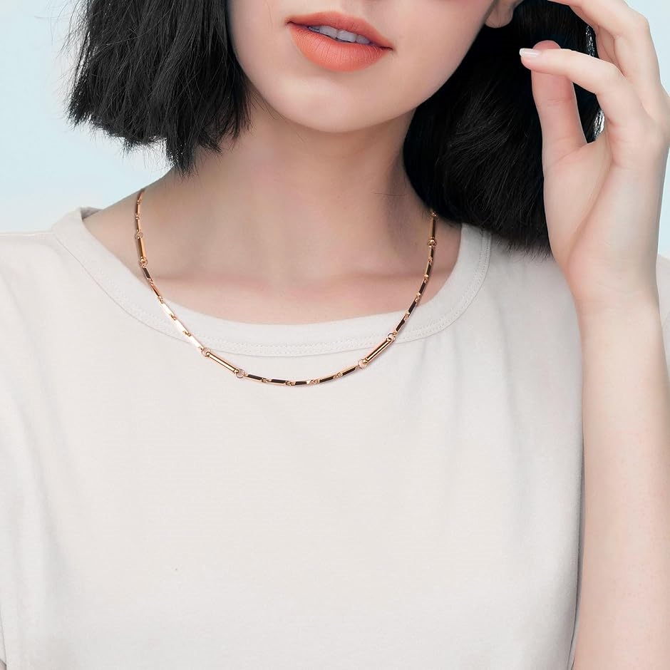 磁気ネックレス ピンク ゴールド 幅2mm 全長45cm チェーン レディース