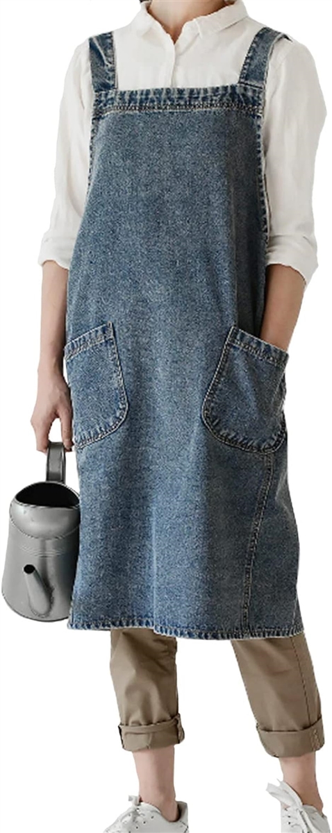 エプロン メンズ レディース デニムエプロン かぶるだけ( ダークブルー