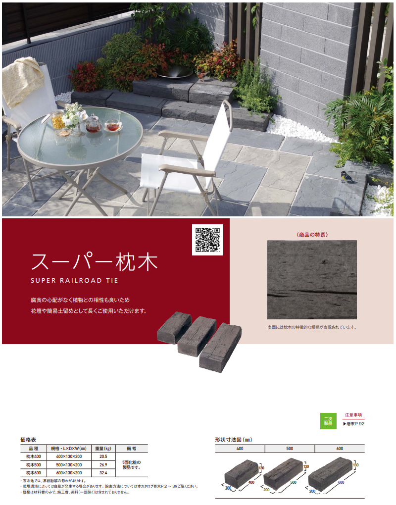 枕木 コンクリート 花壇 庭 長さ400mm エスビック スーパー枕木