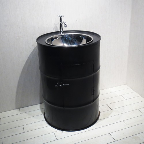 手洗器 おしゃれ ドラム缶 スチームパンク 黒・ブラック 洗面ボウル 水