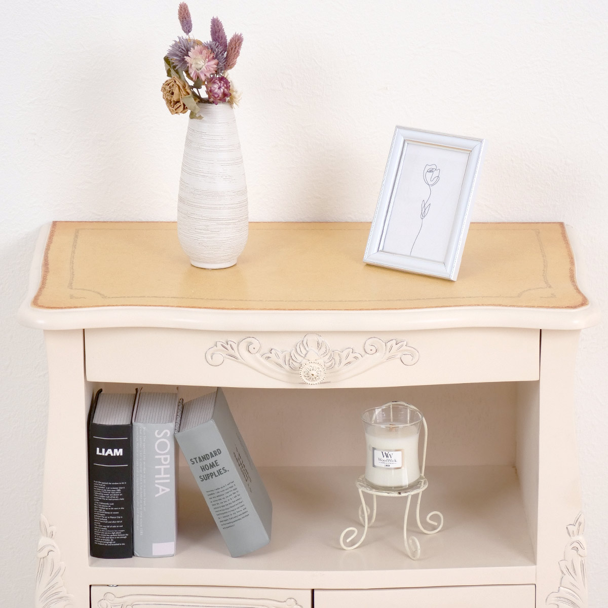 FAX台 コモ （ ファックス台 電話台 手彫り ロココ調 猫脚 収納 家具