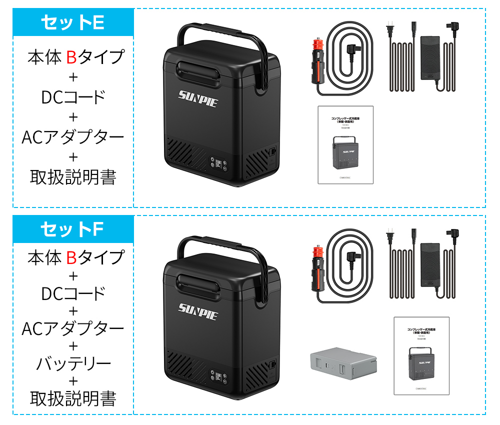 SUNPIE 車載冷蔵庫 ポータブル冷蔵庫 12L バッテリー 小型 内蔵可 -20