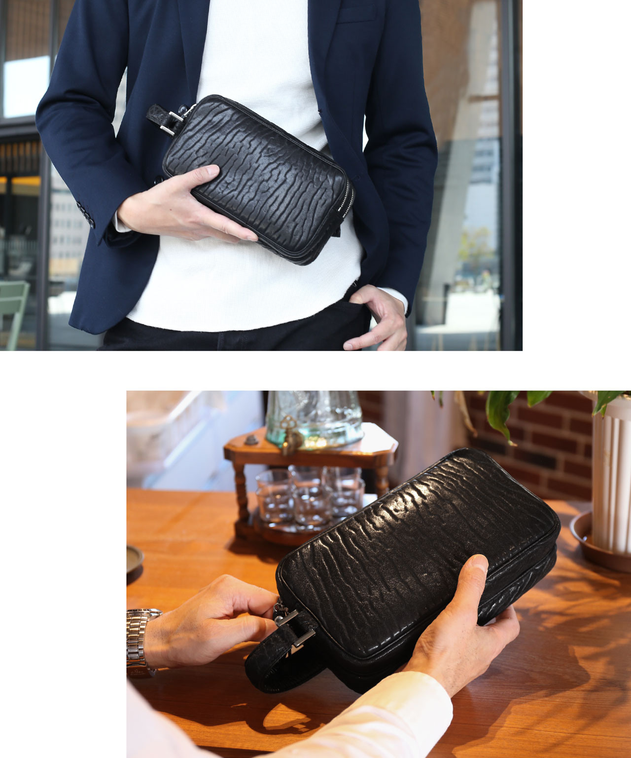 セカンドバッグ ダブルファスナー メンズ アザラシ 本革 シールスキン