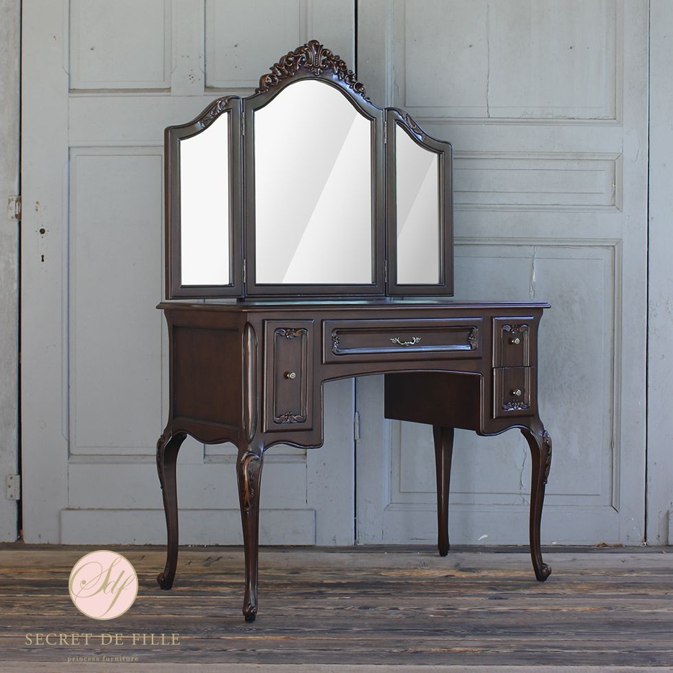 3面鏡 ドレッサー アンティーク レトロ ロココ 姫 猫脚 化粧台