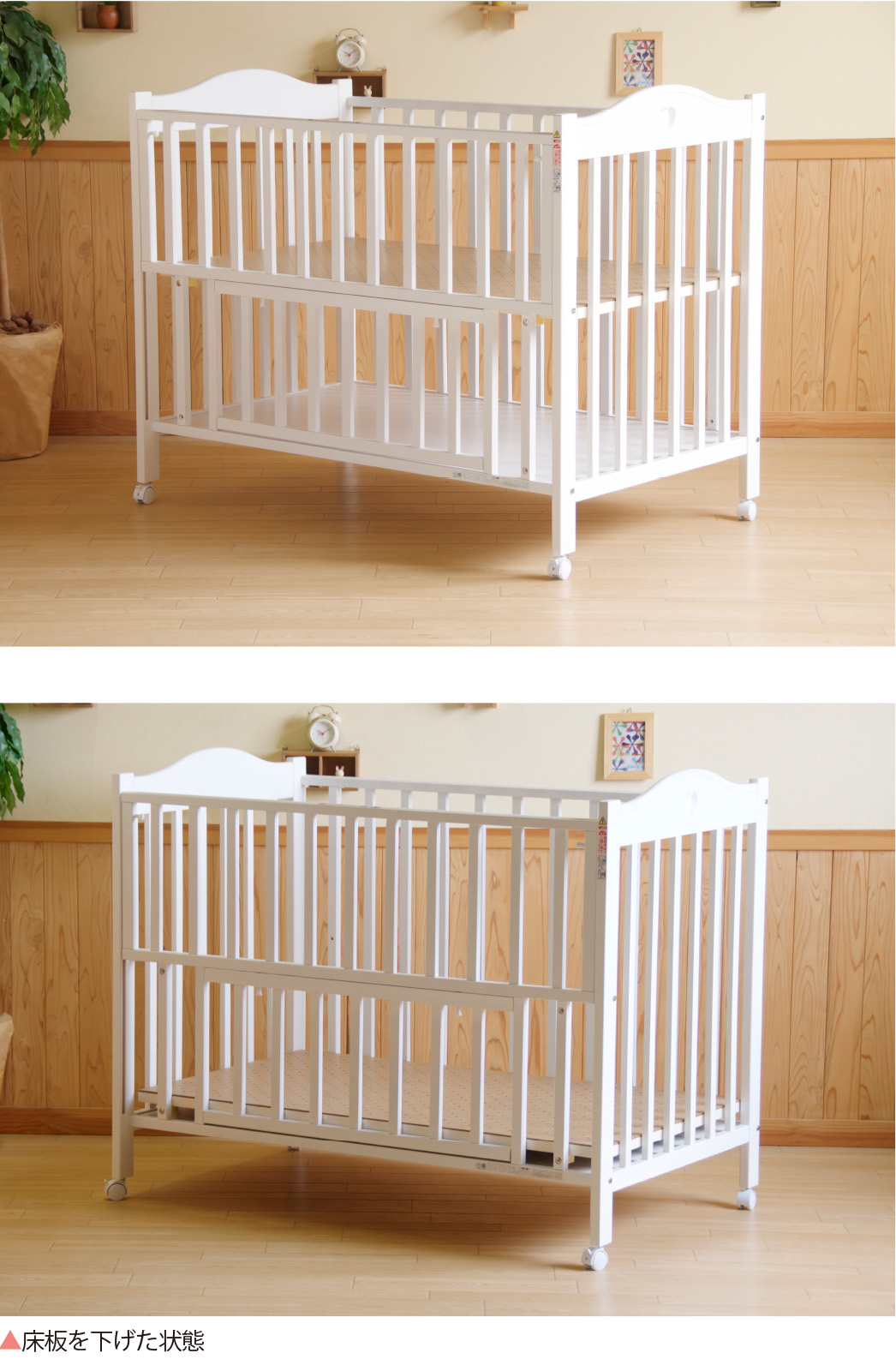 石崎家具 日本製「ベビーベッド NEWプロヴァンス（WH）ホワイト」 ハイ
