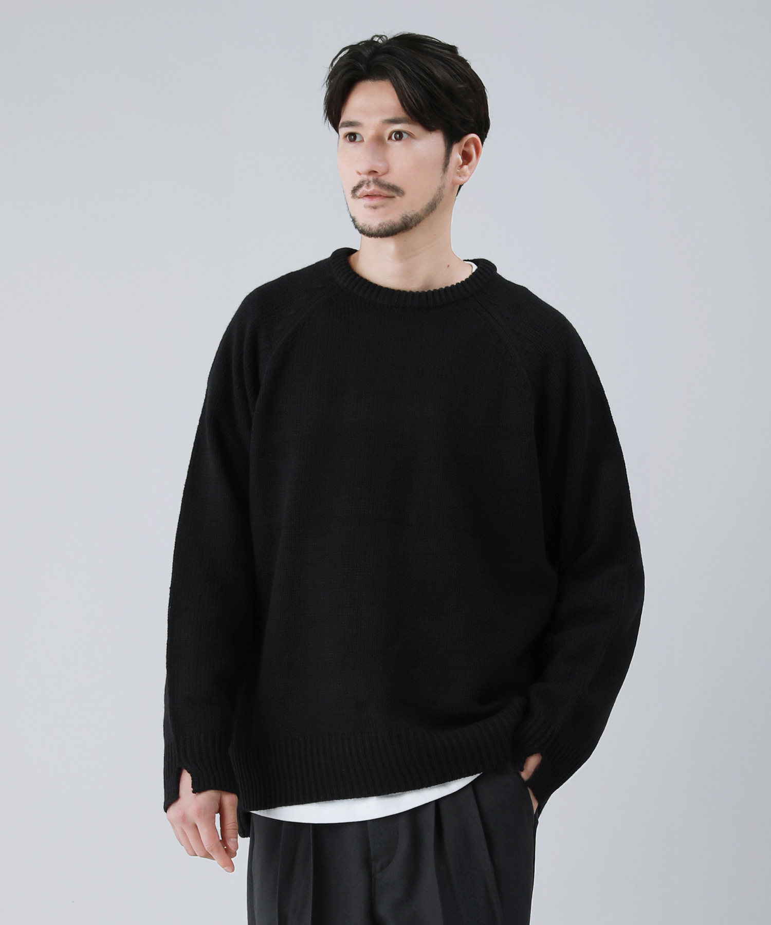 ニット セーター メンズ クルーネック 長袖 ケーブル編み ケーブル